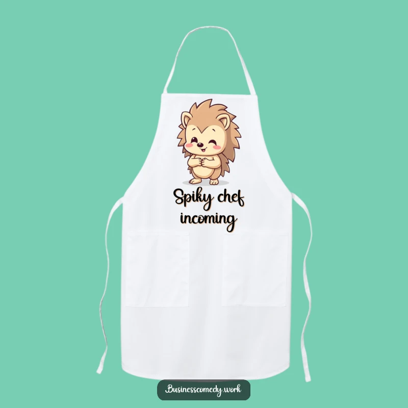 Funny Hedgehog Apron: Happy Handshake Chef Character, Friendly Humorous Gift