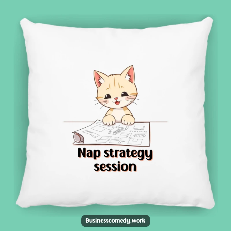 Funny Cat Blueprint Pillow: Nap on Your Next Big Idea