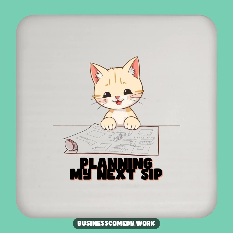 Funny Cat Blueprint Coaster: Protect Your Surfaces with Plans