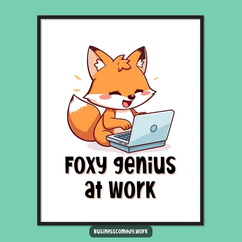 Funny Fox Poster: Playful Typist Character Art, Energized Humorous Gift