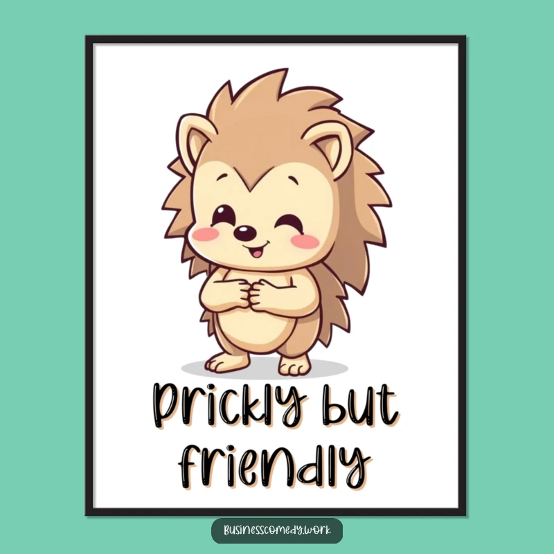 Funny Hedgehog Poster: Happy Handshake Character Art, Friendly Humorous Gift