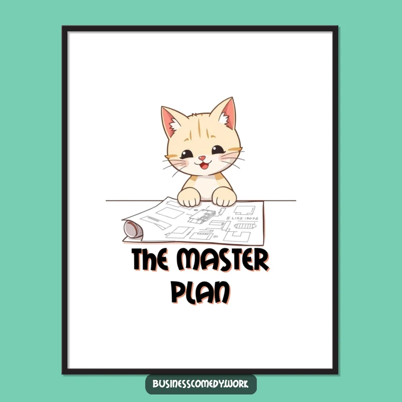 Funny Cat Blueprint Poster: Decorate with Feline Ingenuity