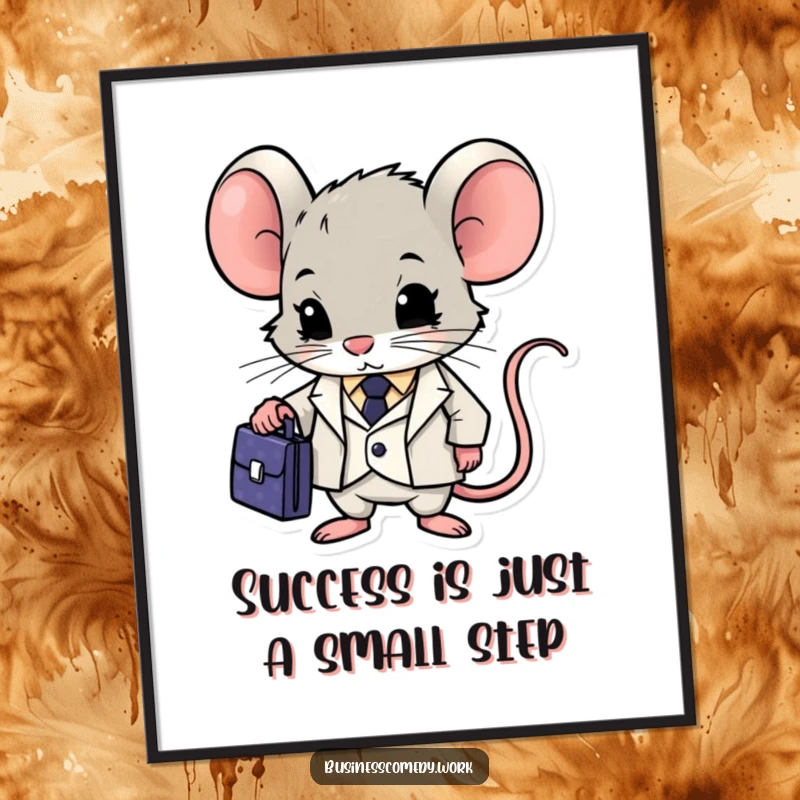 Funny Free Printable Wall Art: Determined mouse in a tiny suit holding a briefcase, looking focused and successful.