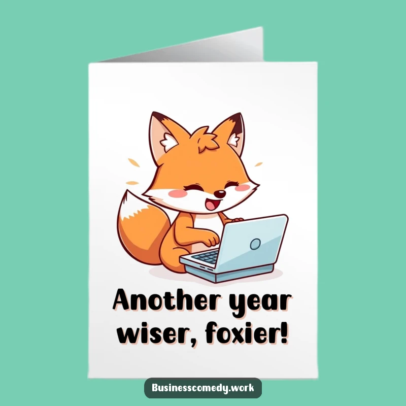 Free Printable Fox Birthday Card: Energetic Typist Funny Downloadable Gift for Gamers