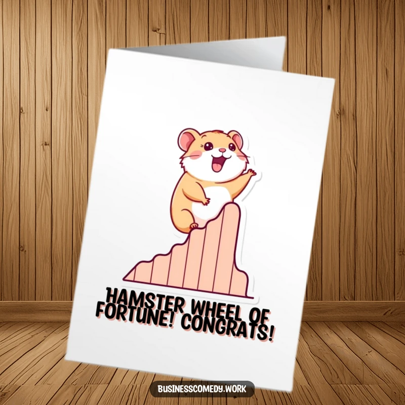 Funny Free Printable Congratulations Card: Happy hamster climbing a stylized graph of success, symbolizing achievement.