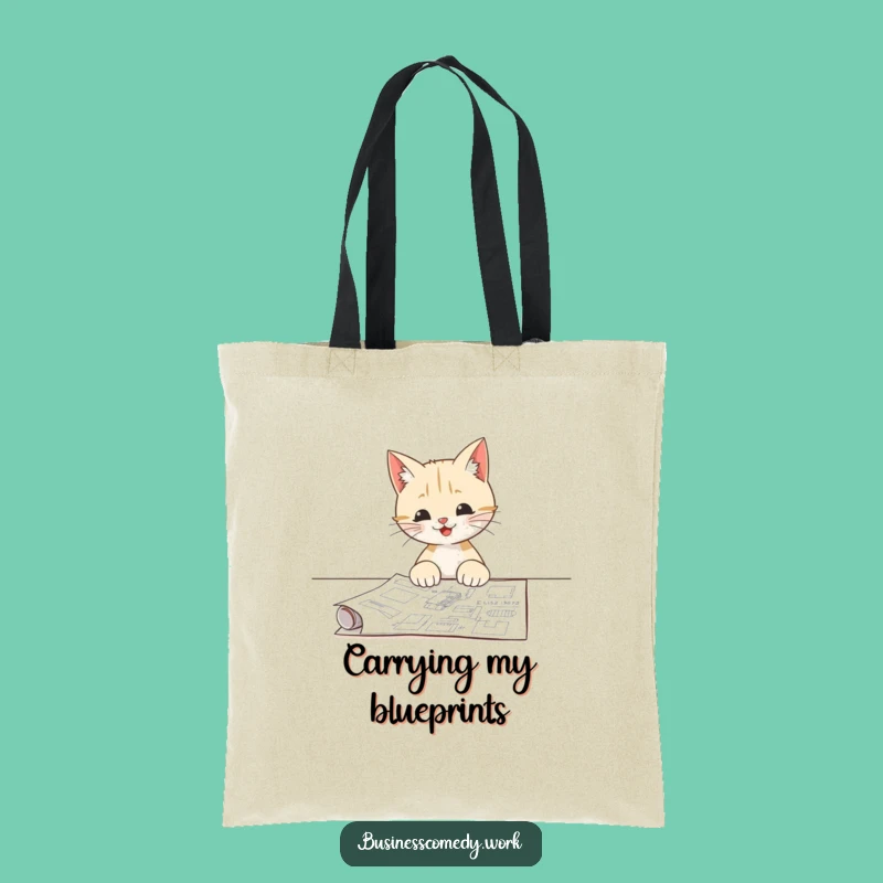 Funny Cat Blueprint Tote Bag: Carry Your Plans in Style